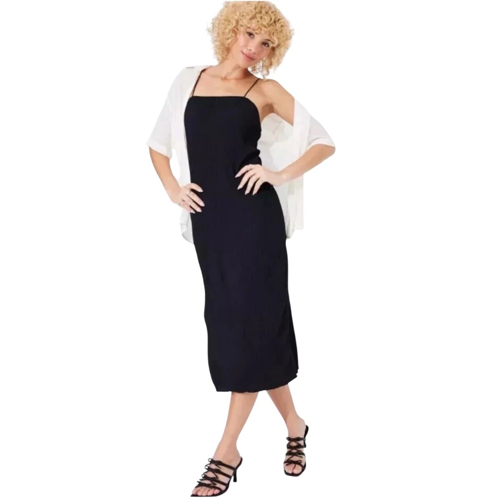 Wild Fable Linen Blend Lace Up Corset Back Black Midi Dress Women's Size 6 NWT